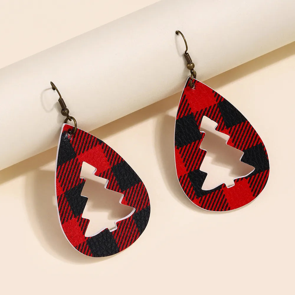 PU Leather Cutout Christmas Tree Dangle Earrings
