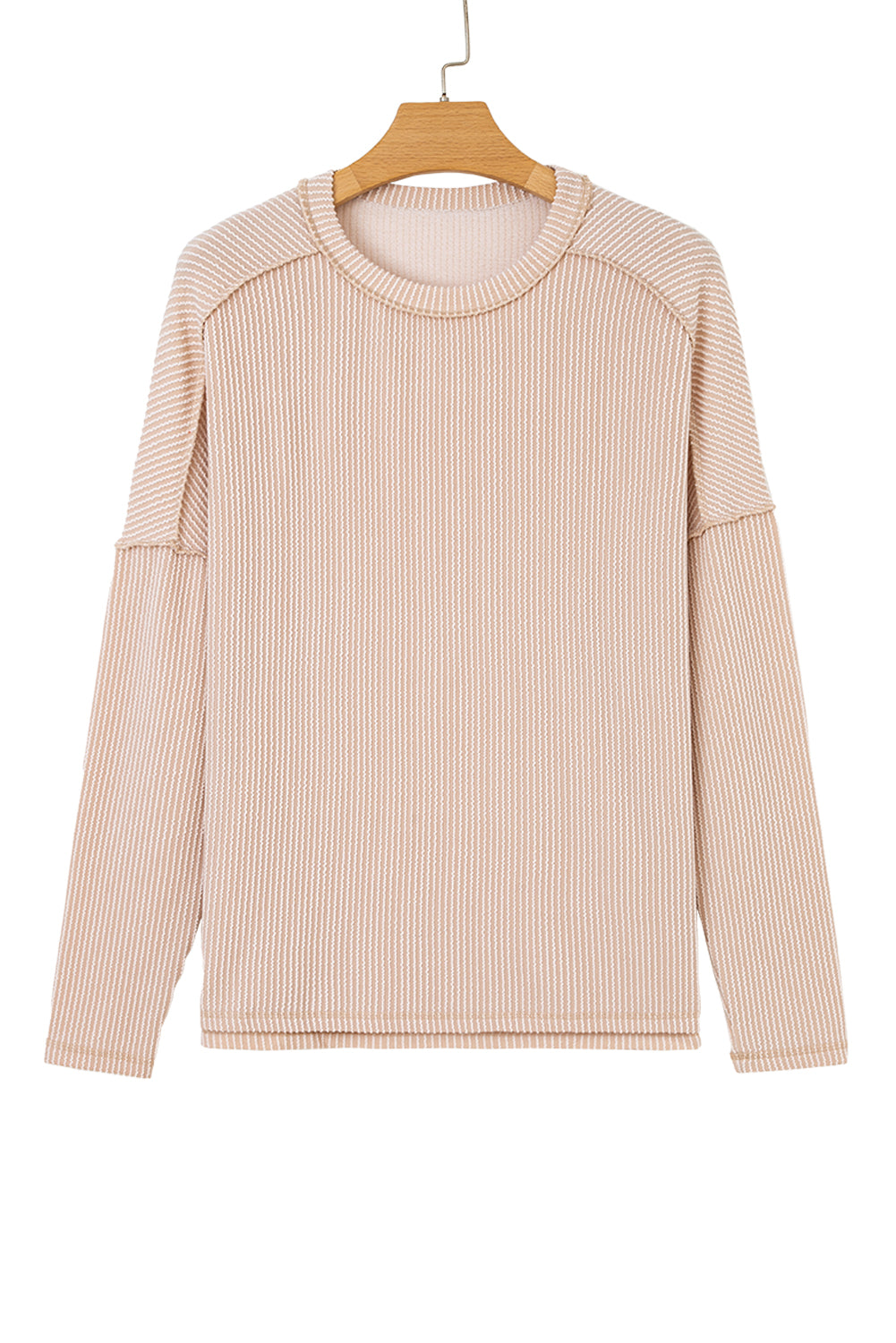 Solid Corded Knit Long Sleeve Top