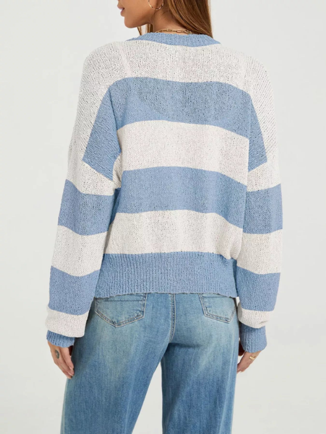 Casual Striped Button-Down Knit Cardigan