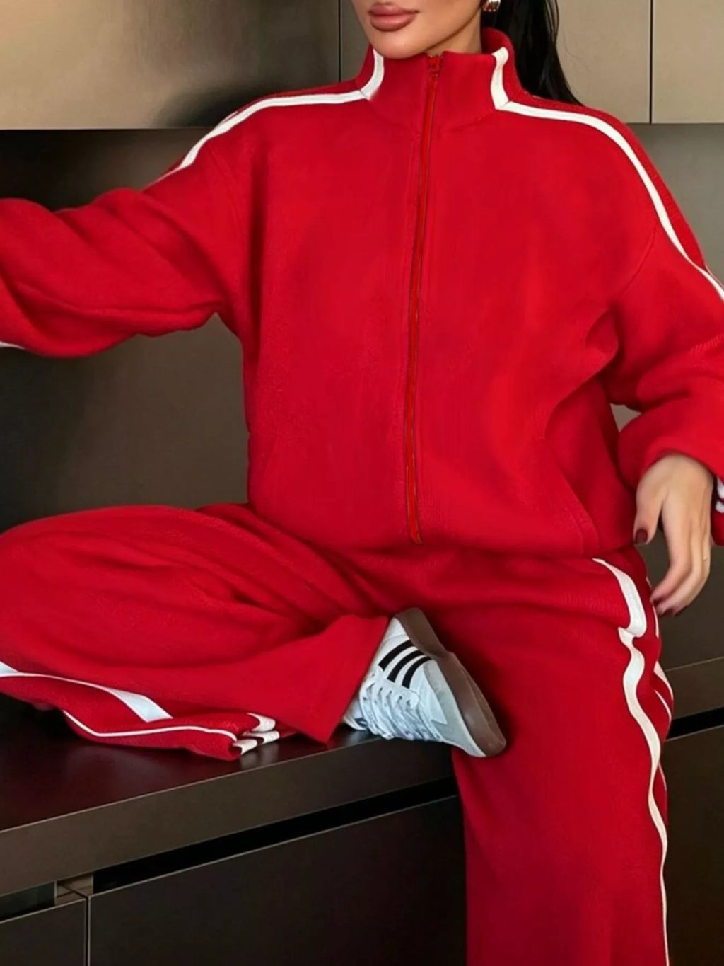 Side Stripes Zip Up Top and Pants Set