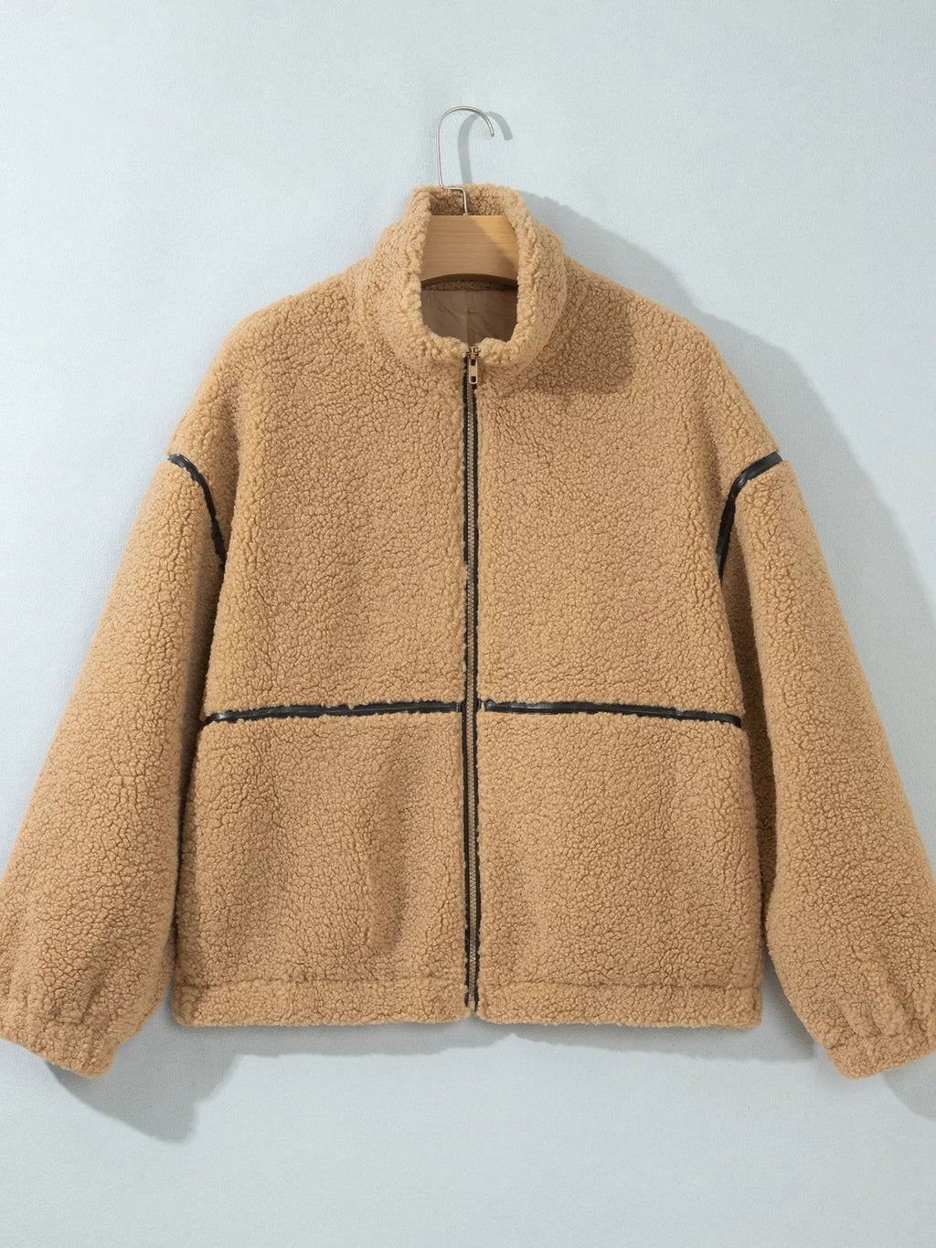 Drop Shoulder Collar Long Sleeve Fleece Regular Fit Jacket