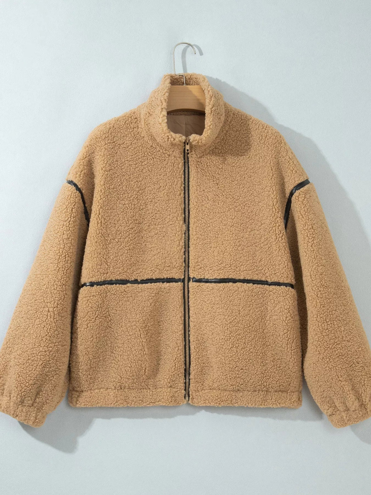 Drop Shoulder Collar Long Sleeve Fleece Regular Fit Jacket