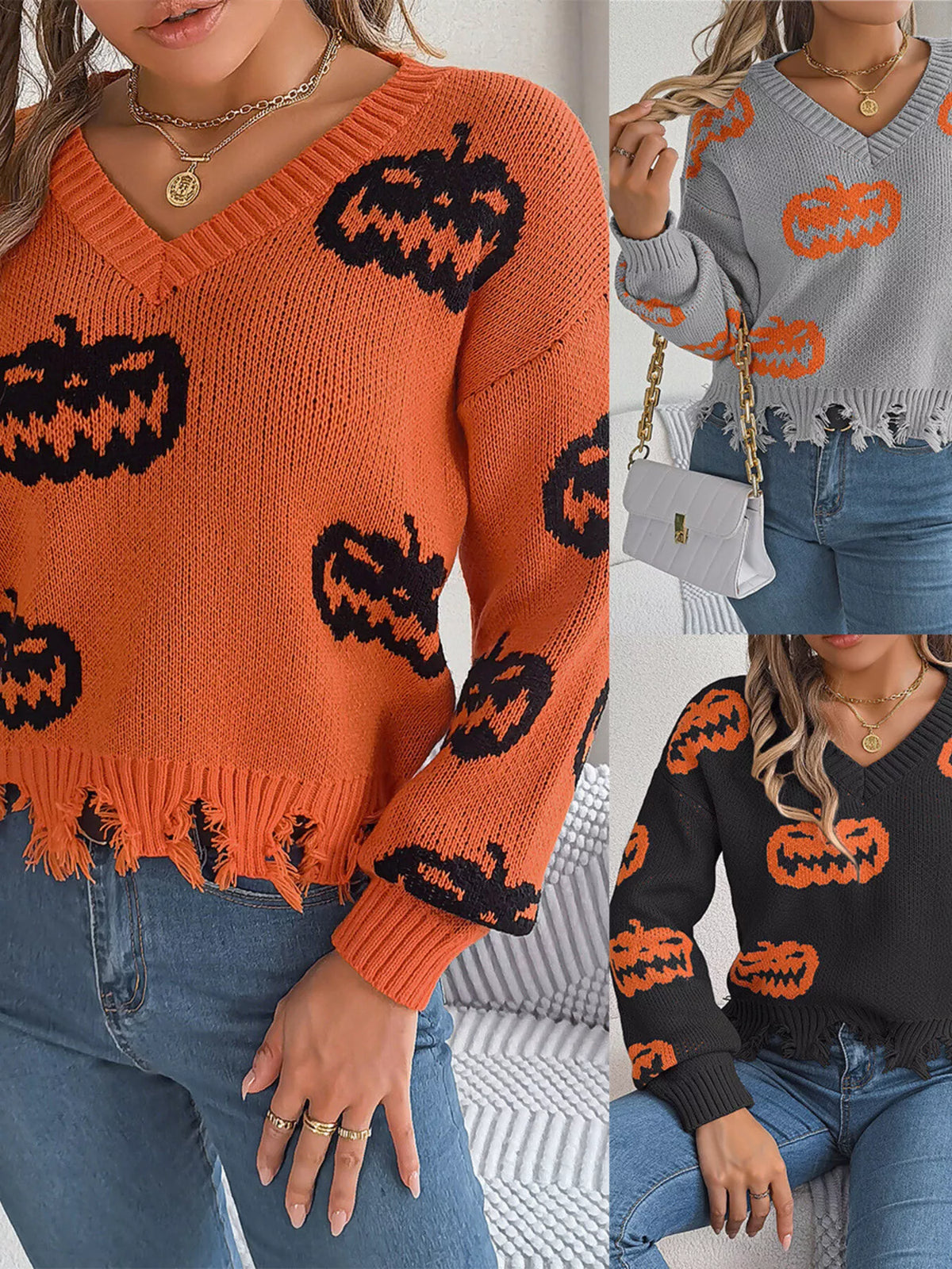 Pumpkin Distressed Hem Sweater