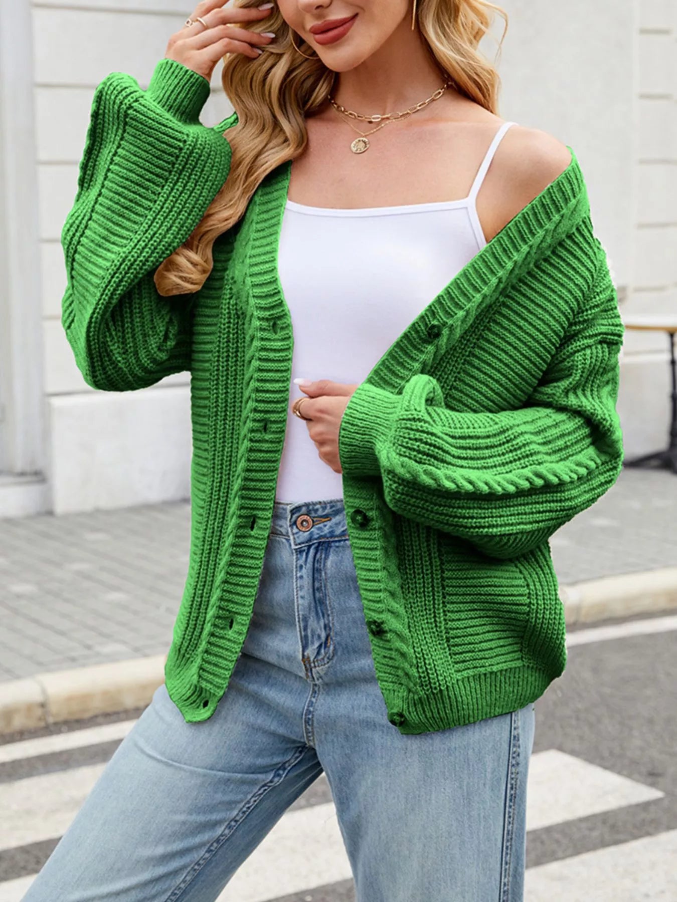 Cable Knit Button-Up Cardigan