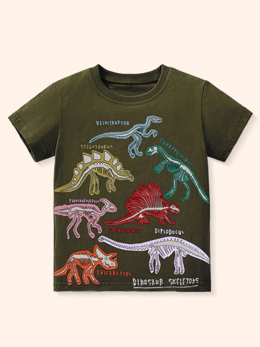 Children's Dinosaur Skeleton Print Short Sleeve T-Shirt