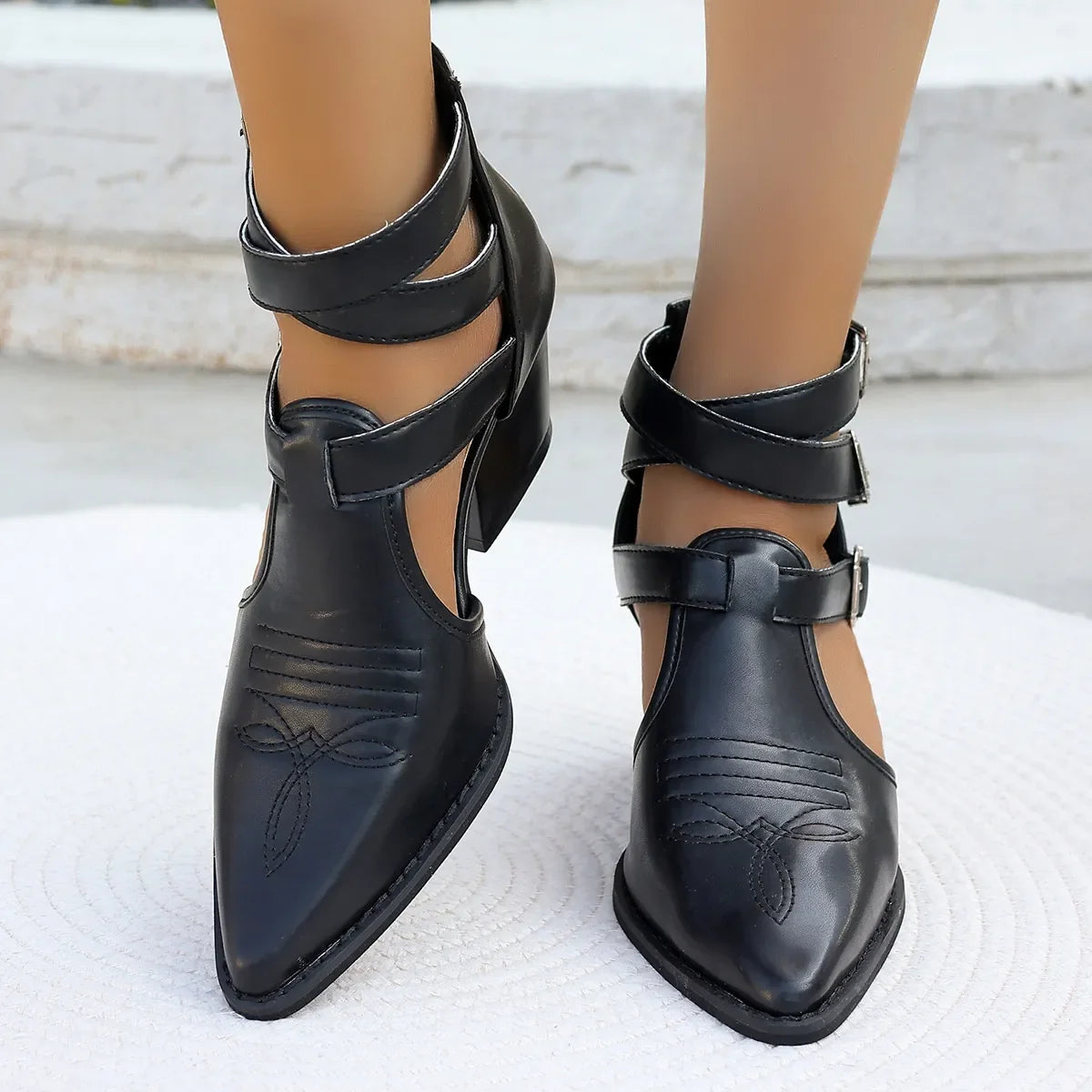 Point Toe Block Heels Sandals