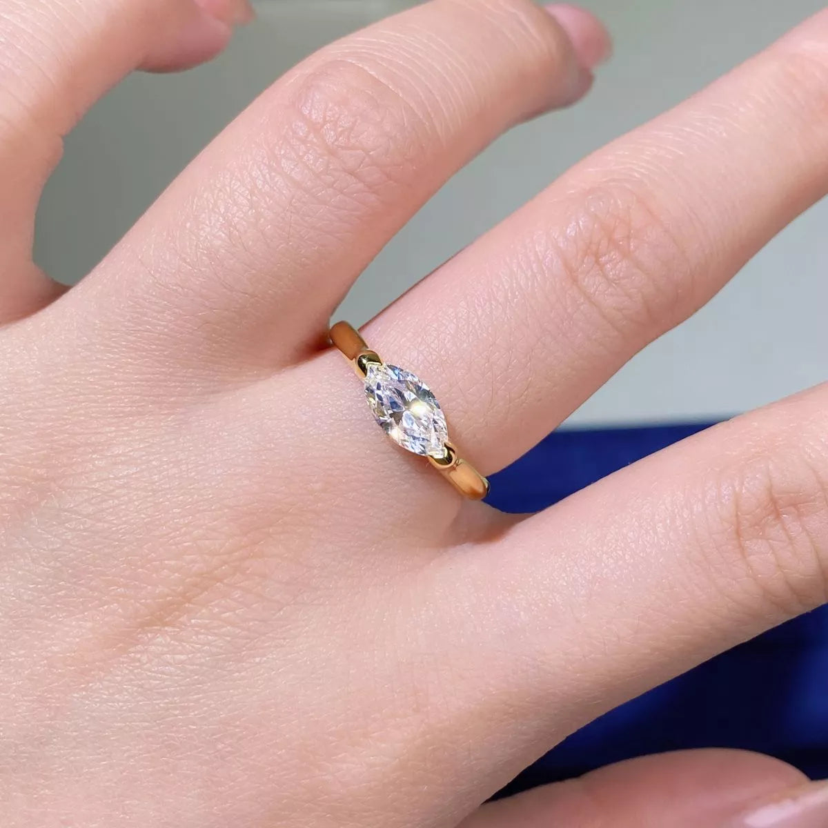 925 Sterling Silver Marquise-Cut Ring