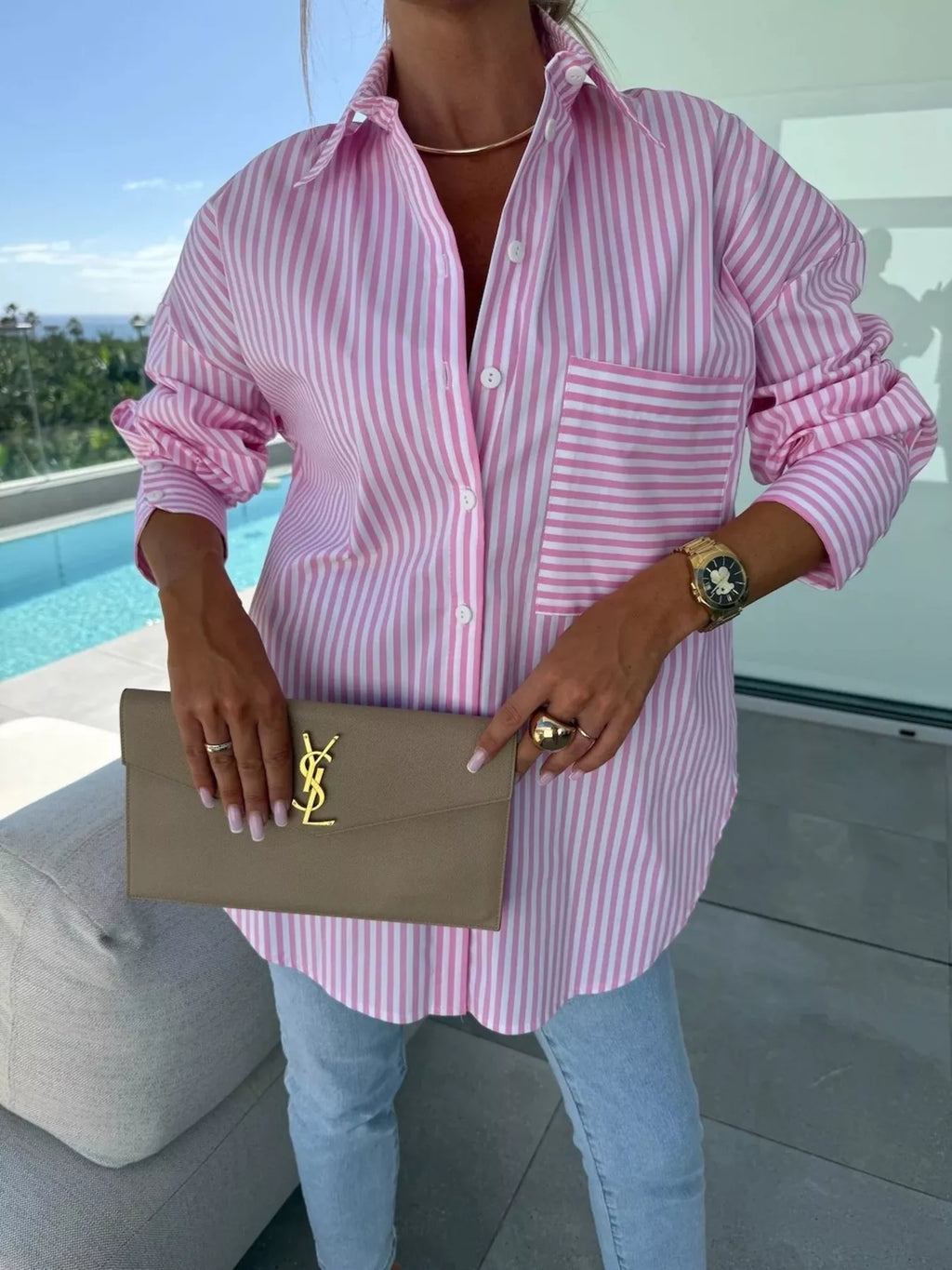 Striped Button Up Long Sleeve Shirt