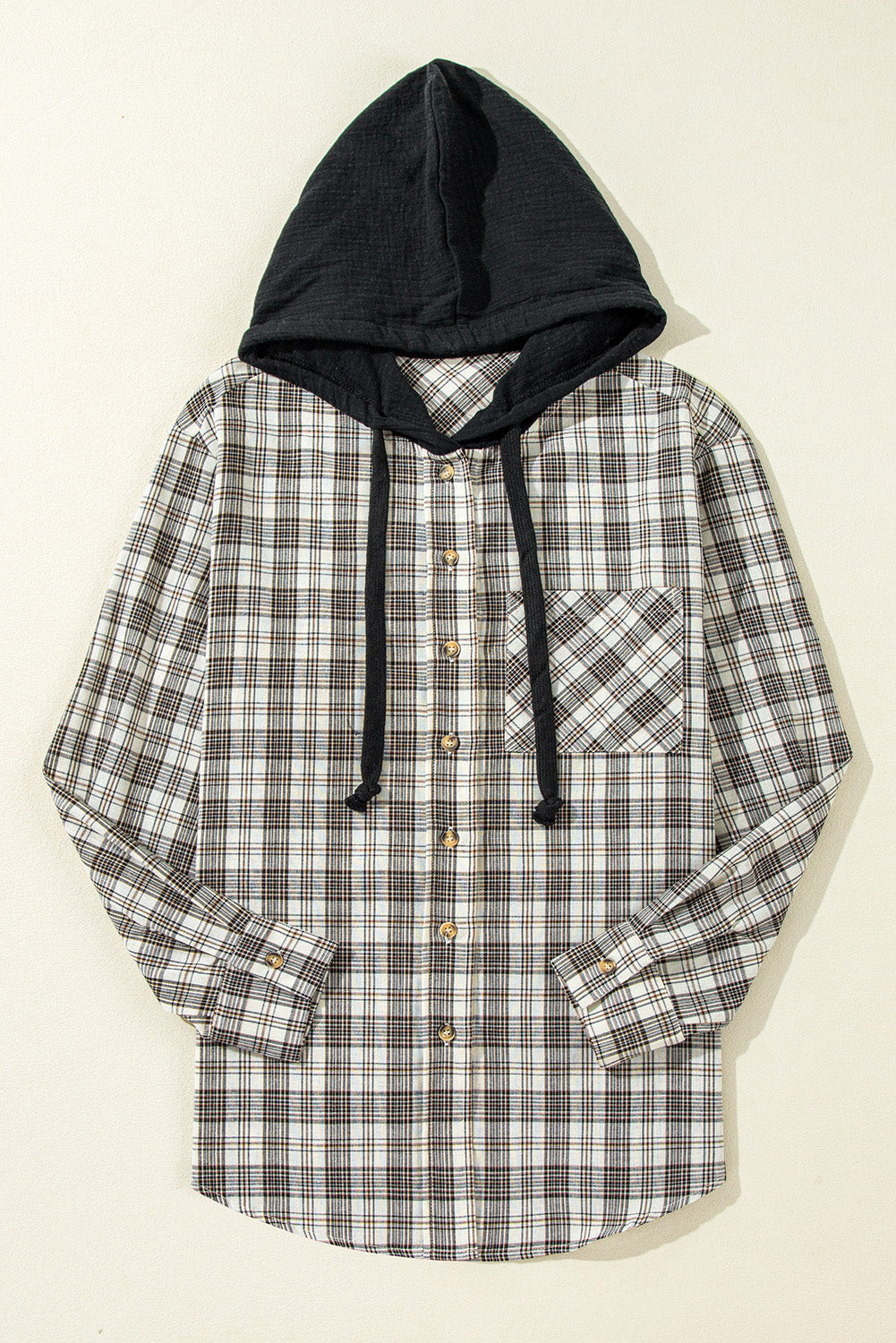 Checker Button-Up Chest Pocket Hooded Shacket