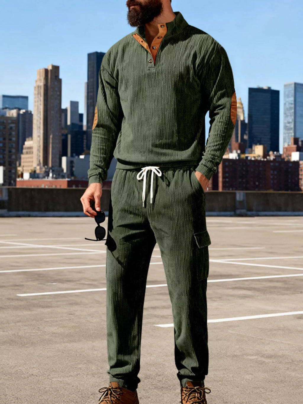 Men's Full Size Casual Button Detail Top and Pants Set Plus Size