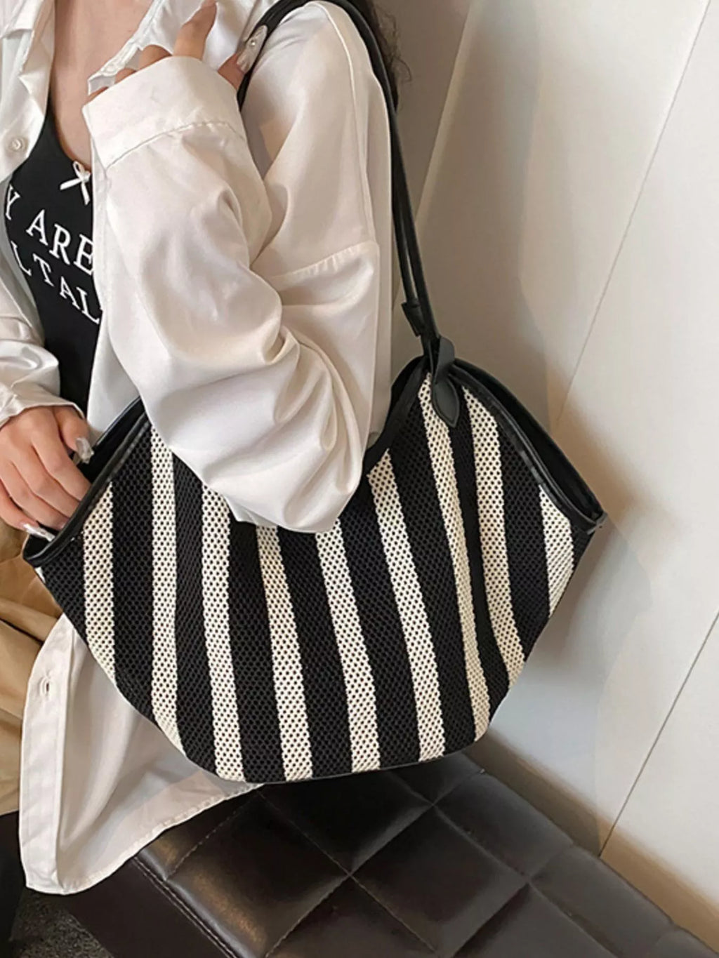 Striped Knit Shoulder Bag