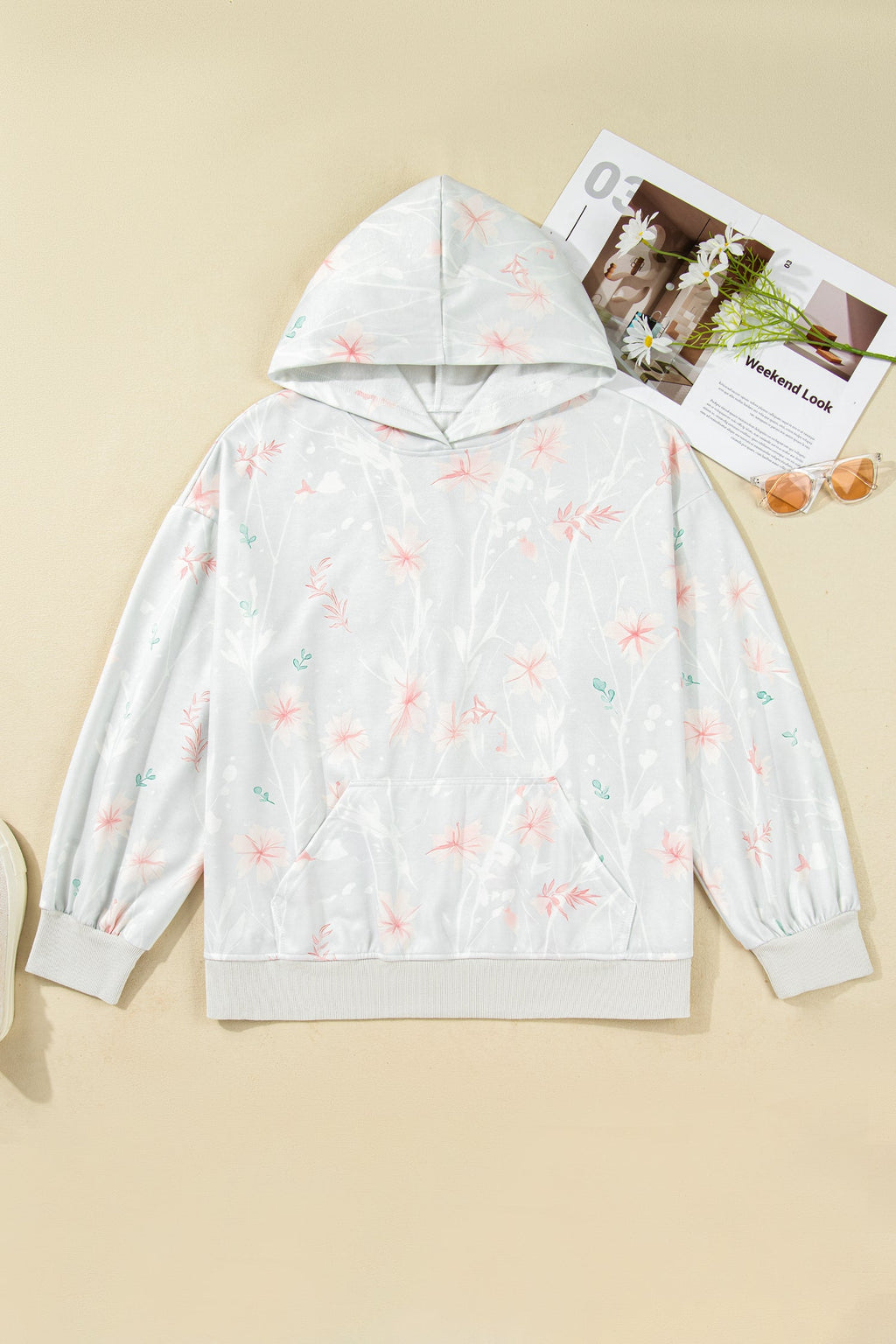 Plus Size Floral Long Sleeve Hoodie