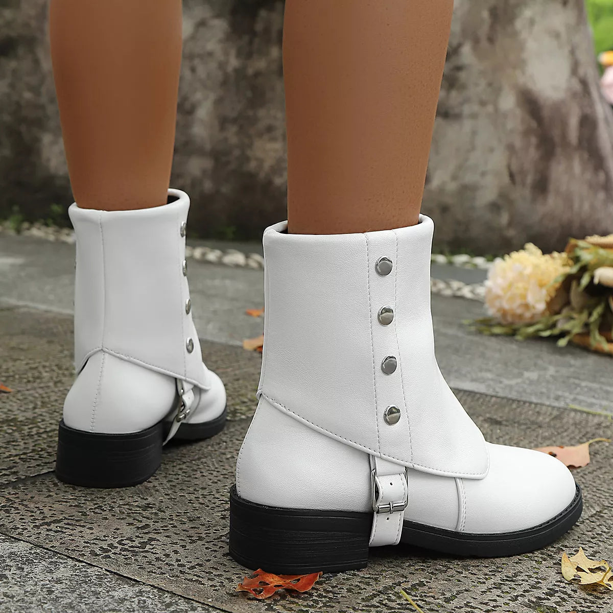 Round Toe Block Heels Boots