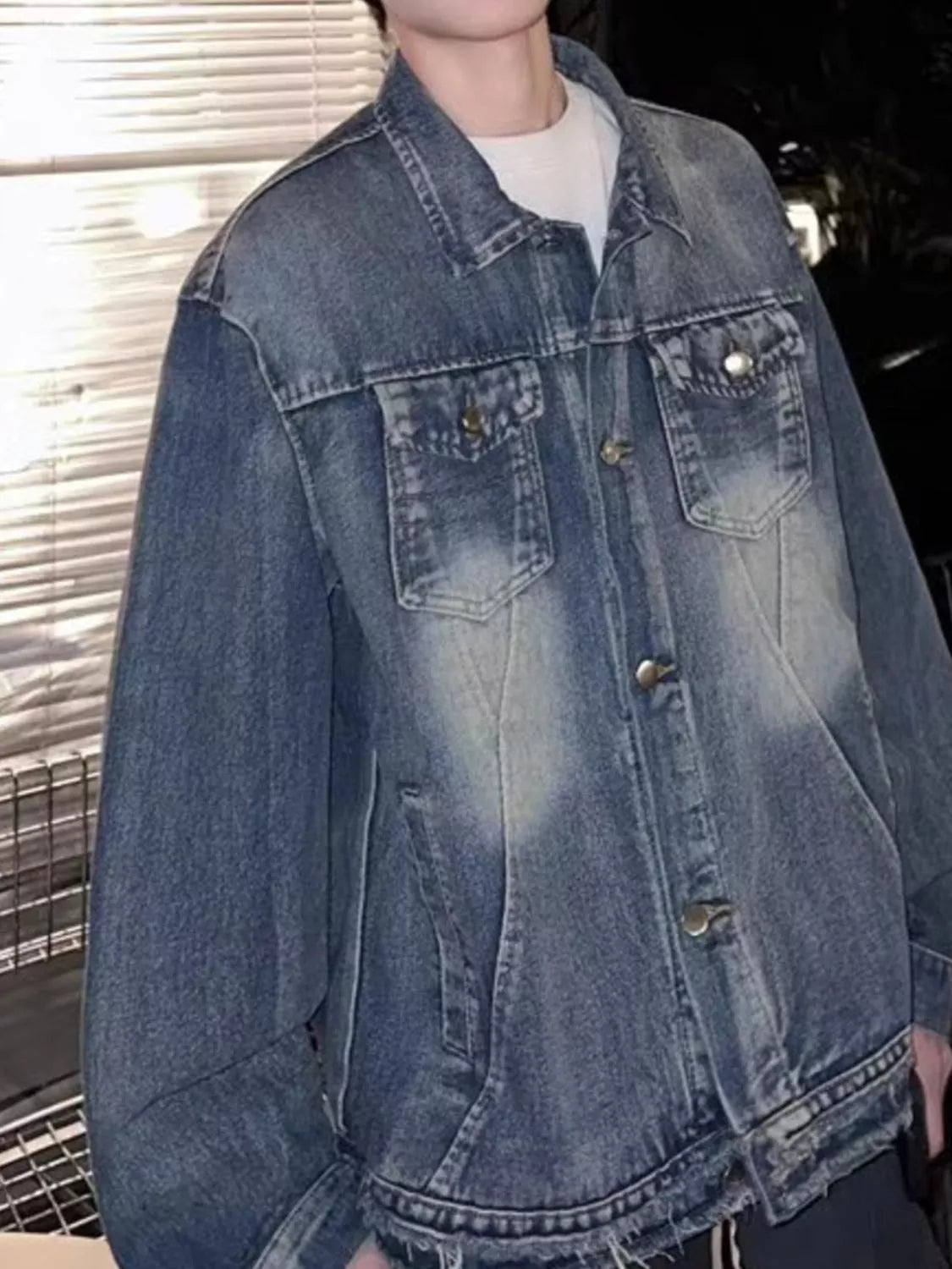 Men's Full Size Vintage Washed Denim Jacket Plus Size