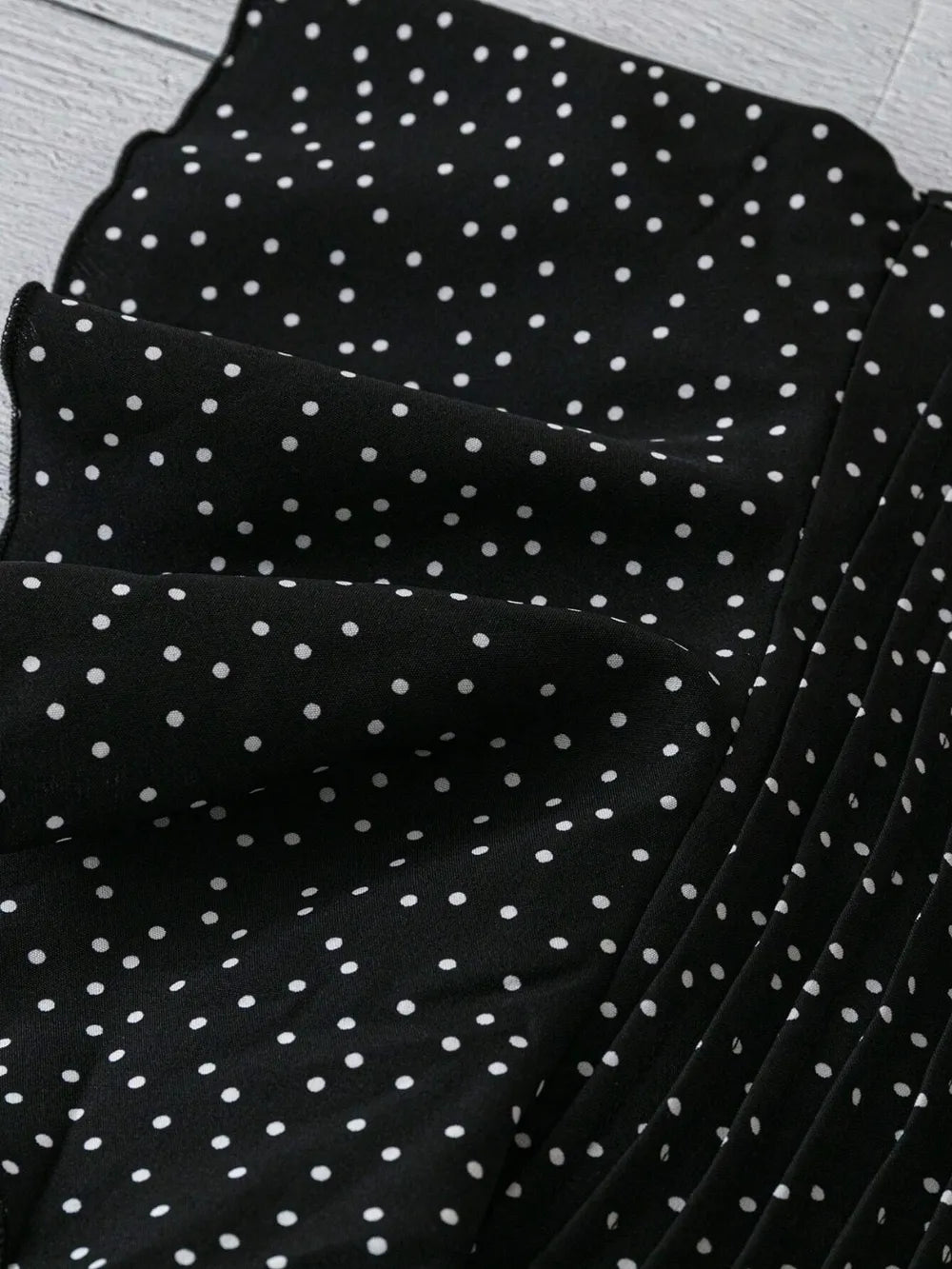Polka Dot Notched Ruffled Cap Sleeve Blouse