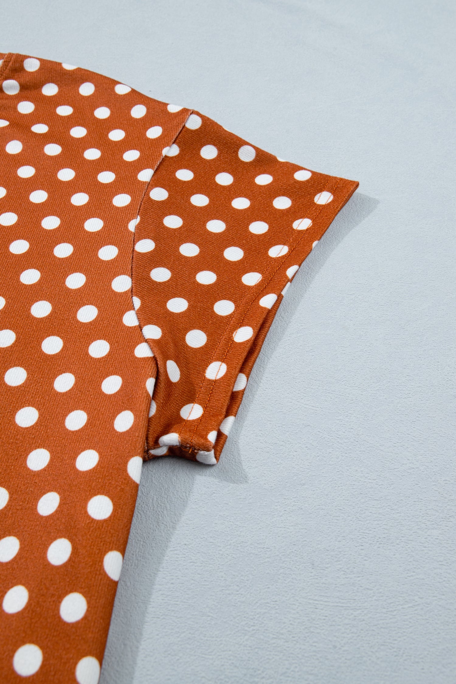 Brown Polka Dot Print Dropped Shoulder Tee Plus Size Short Set