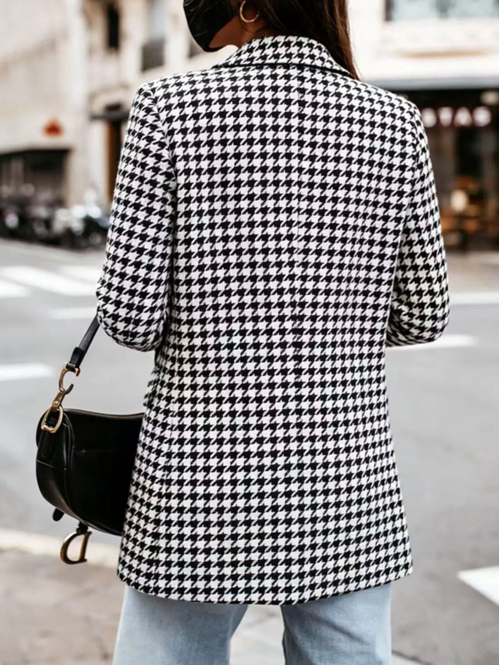 Classic Houndstooth Double-Breasted Blazer