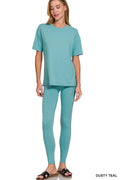 Brushed Microfiber Short Sleeve Top and Pants Lounge Set