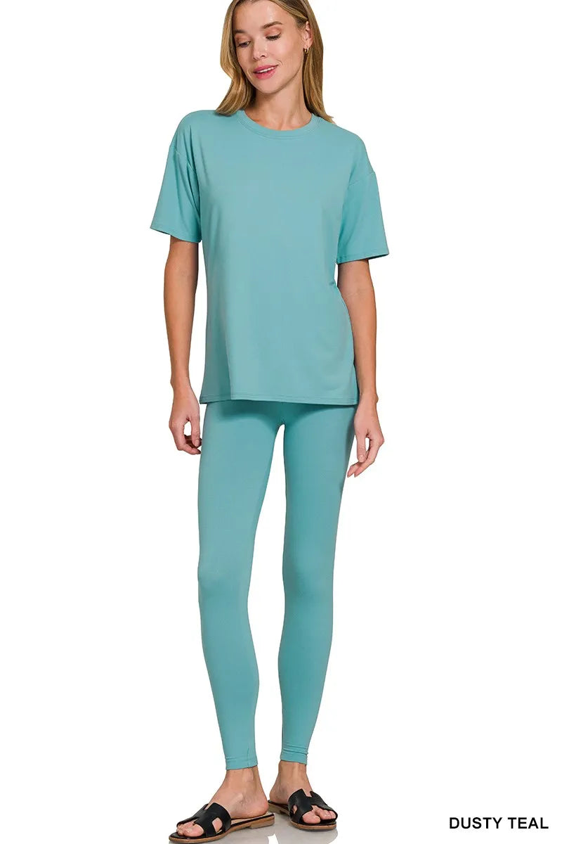 Brushed Microfiber Short Sleeve Top and Pants Lounge Set