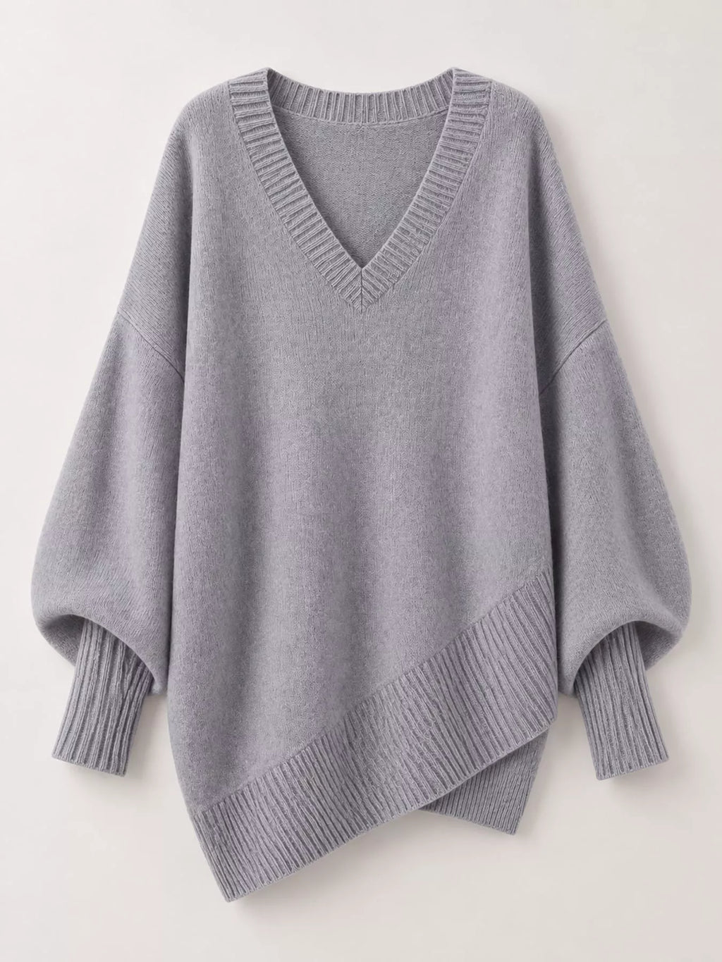 Full Size V-Neck Oversized Batwing Sleeve Sweater Plus Size