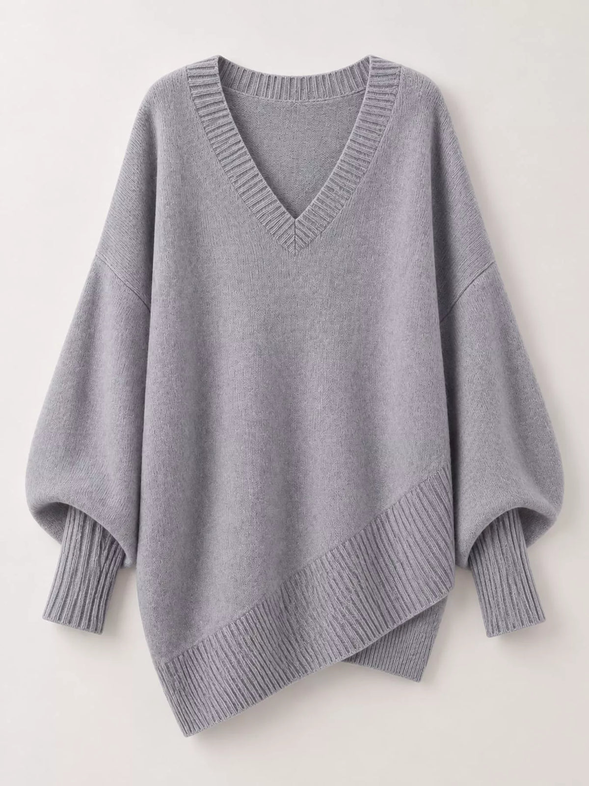 Full Size V-Neck Oversized Batwing Sleeve Sweater Plus Size
