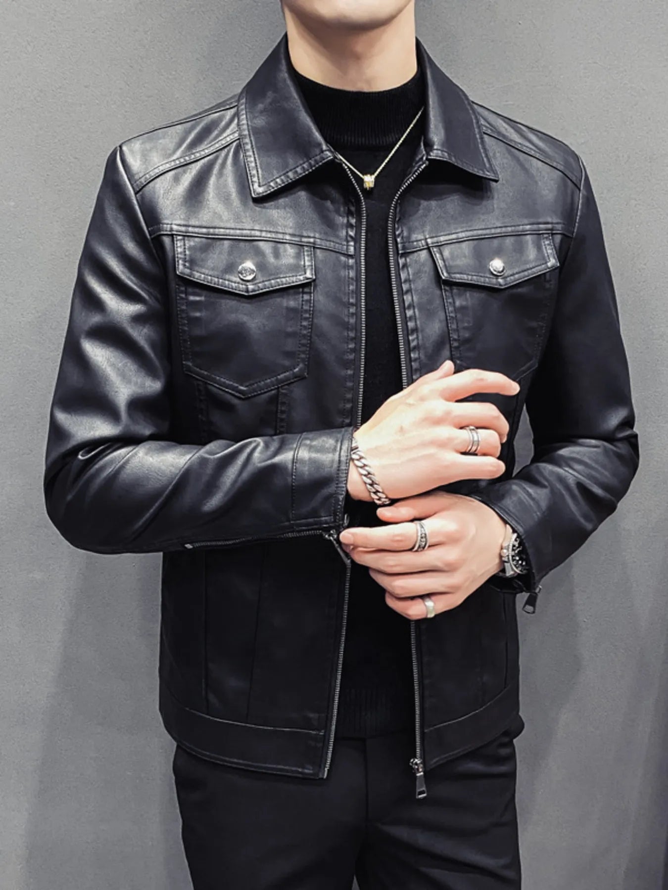Men's Plus Size Classic Fit Faux Leather Jacket