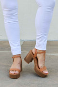 Platform Block Heel Ankle Strap Sandals – Cognac