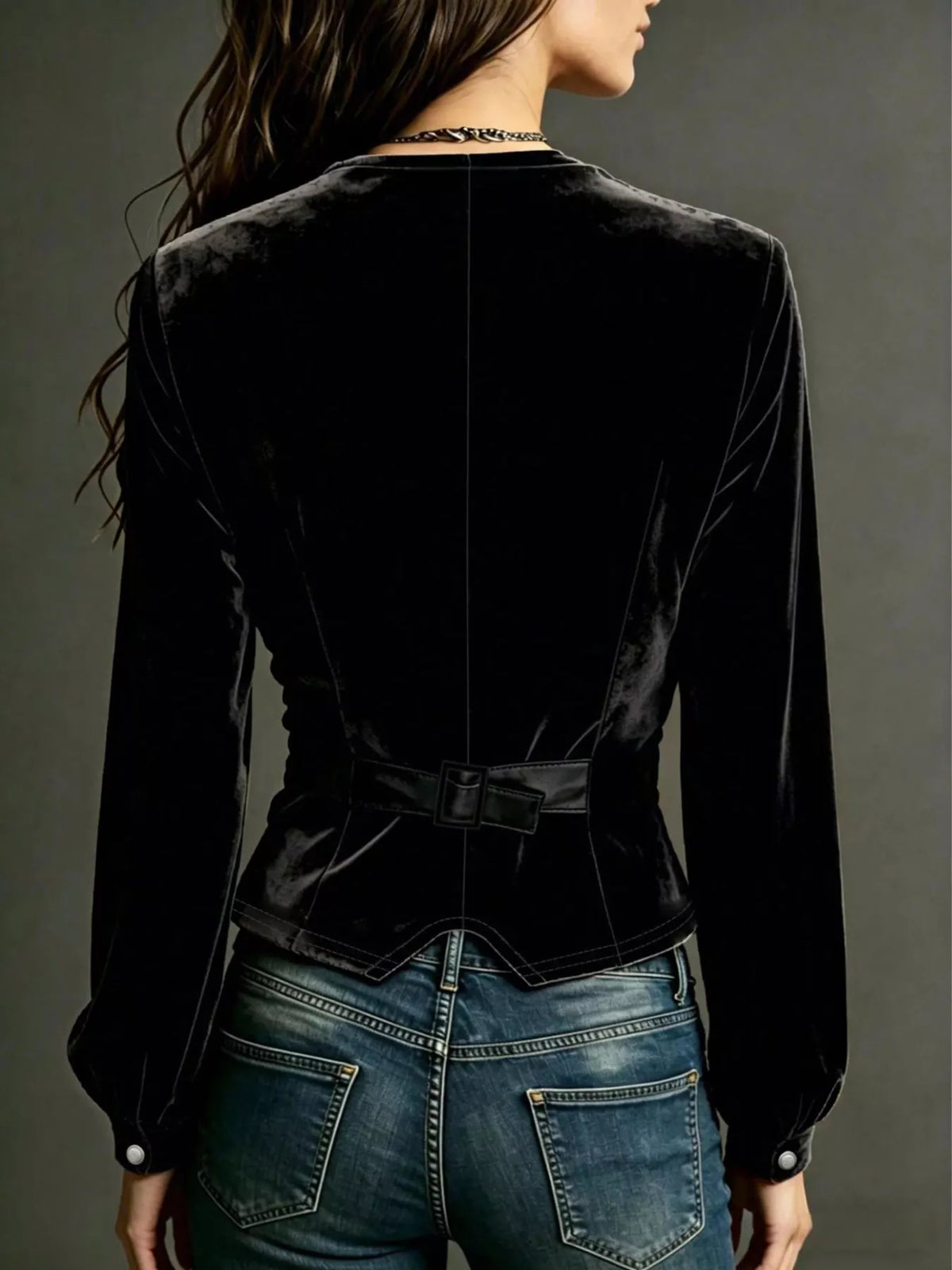 Button Down Plunge Velvet Shirt
