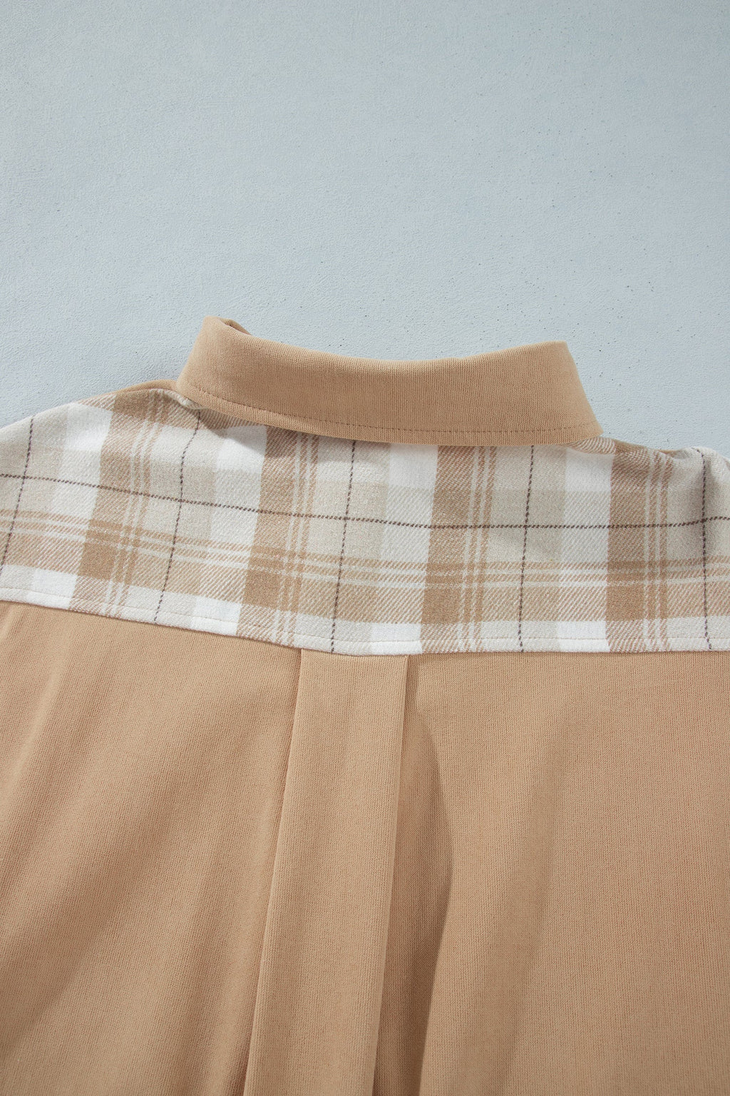 Light French Beige Plaid Colorblock Shirt Collar Shift Shacket