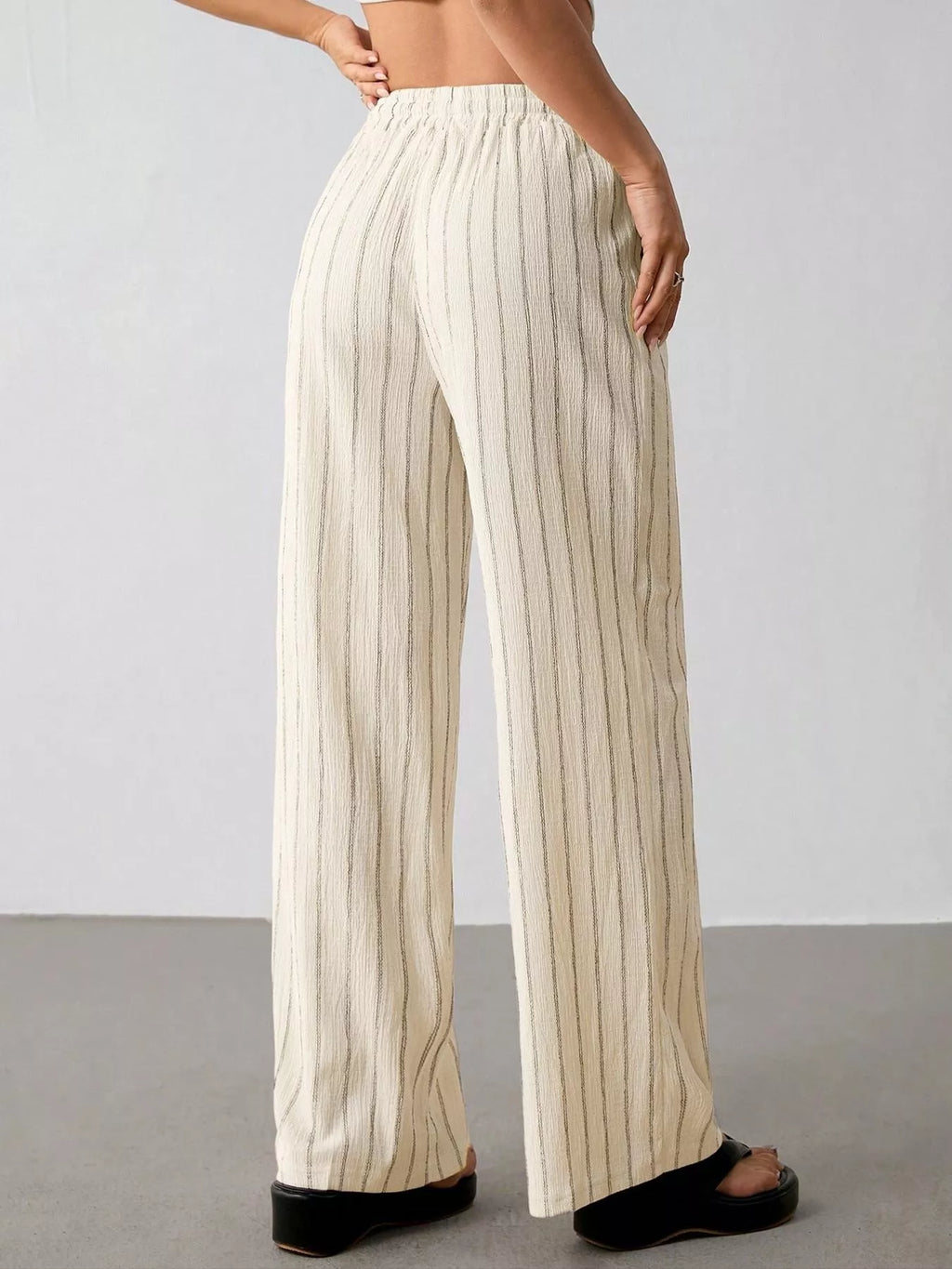 Striped Wide-Leg Drawstring Pants