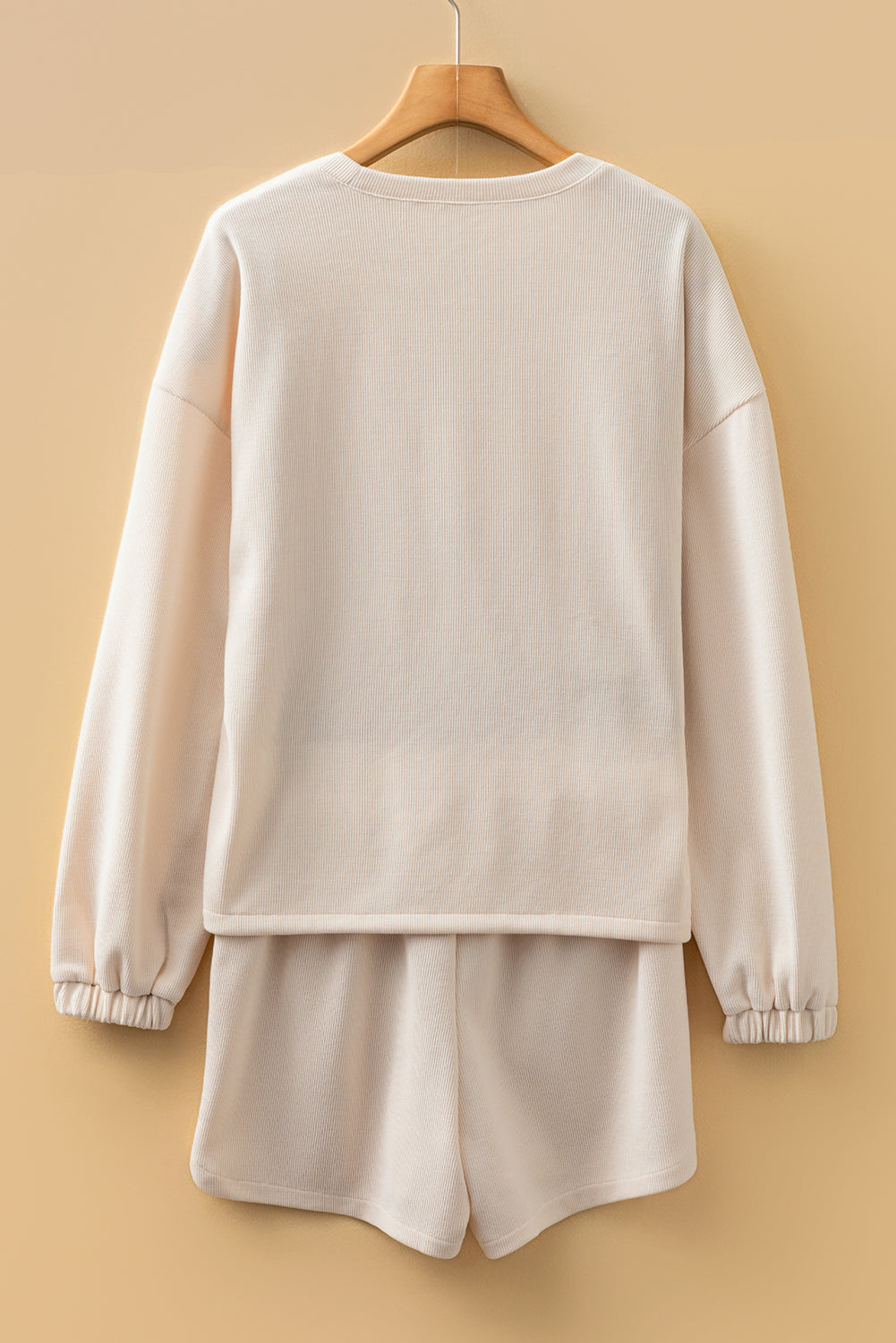 Solid Textured Knit Pullover and Shorts Set