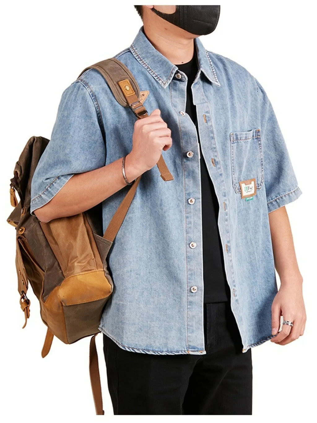 Men's Plus Size Button Up Short Sleeve Denim Shirt