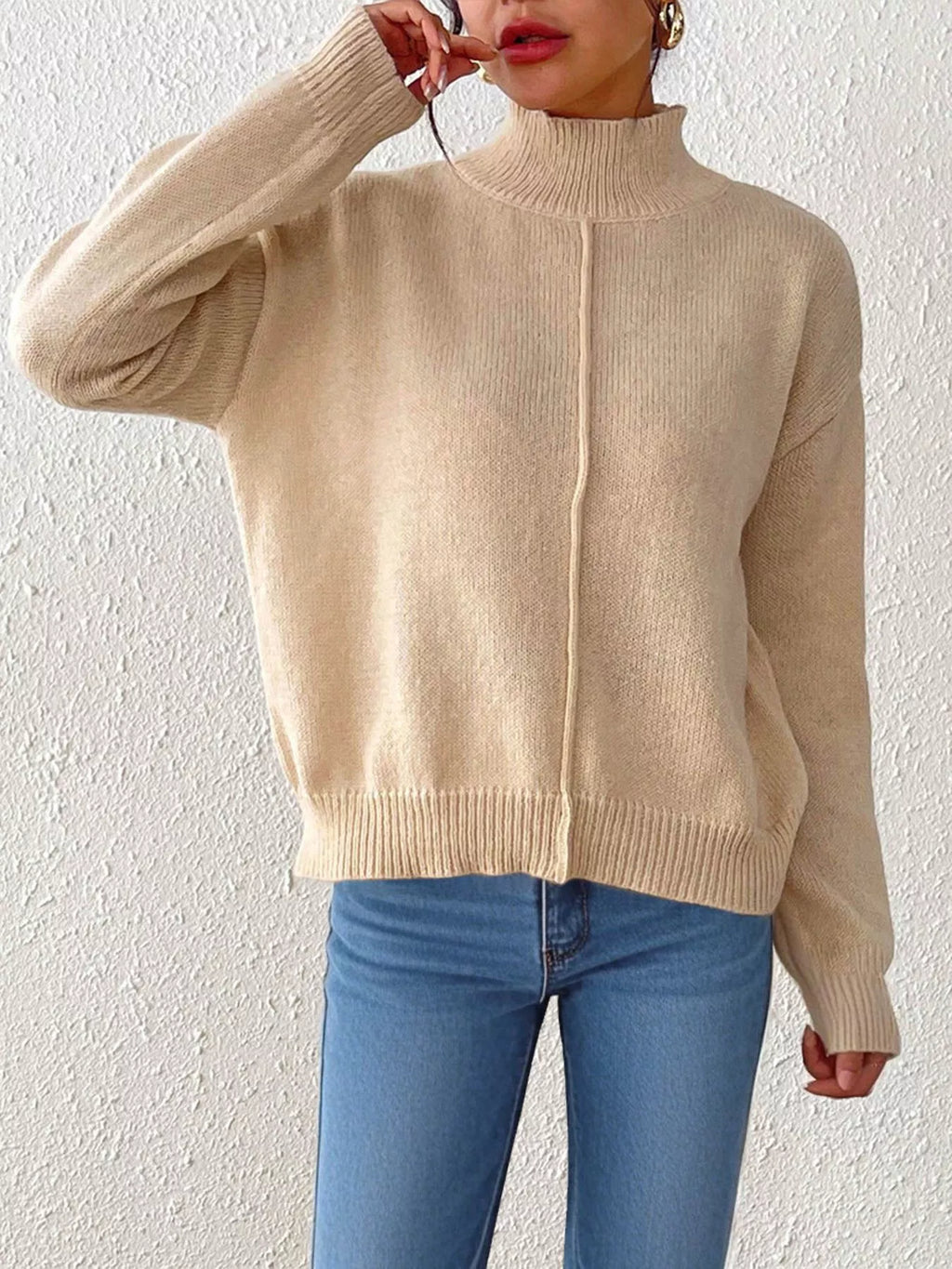 Center Seam Detail Turtleneck Sweater