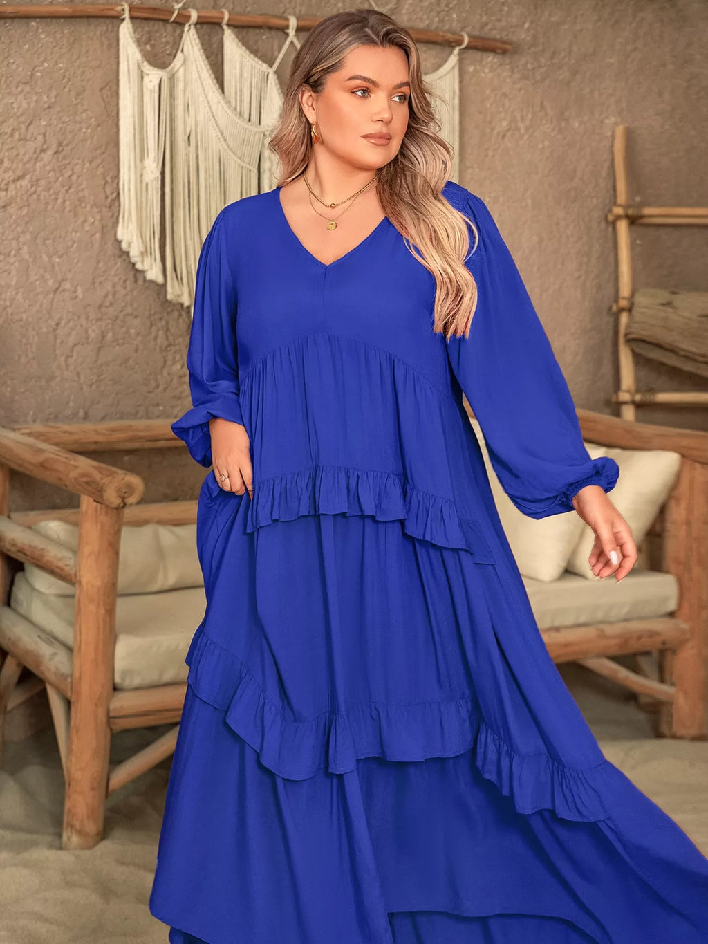 Balloon Sleeve Ruffle Tiered Flowy Dress