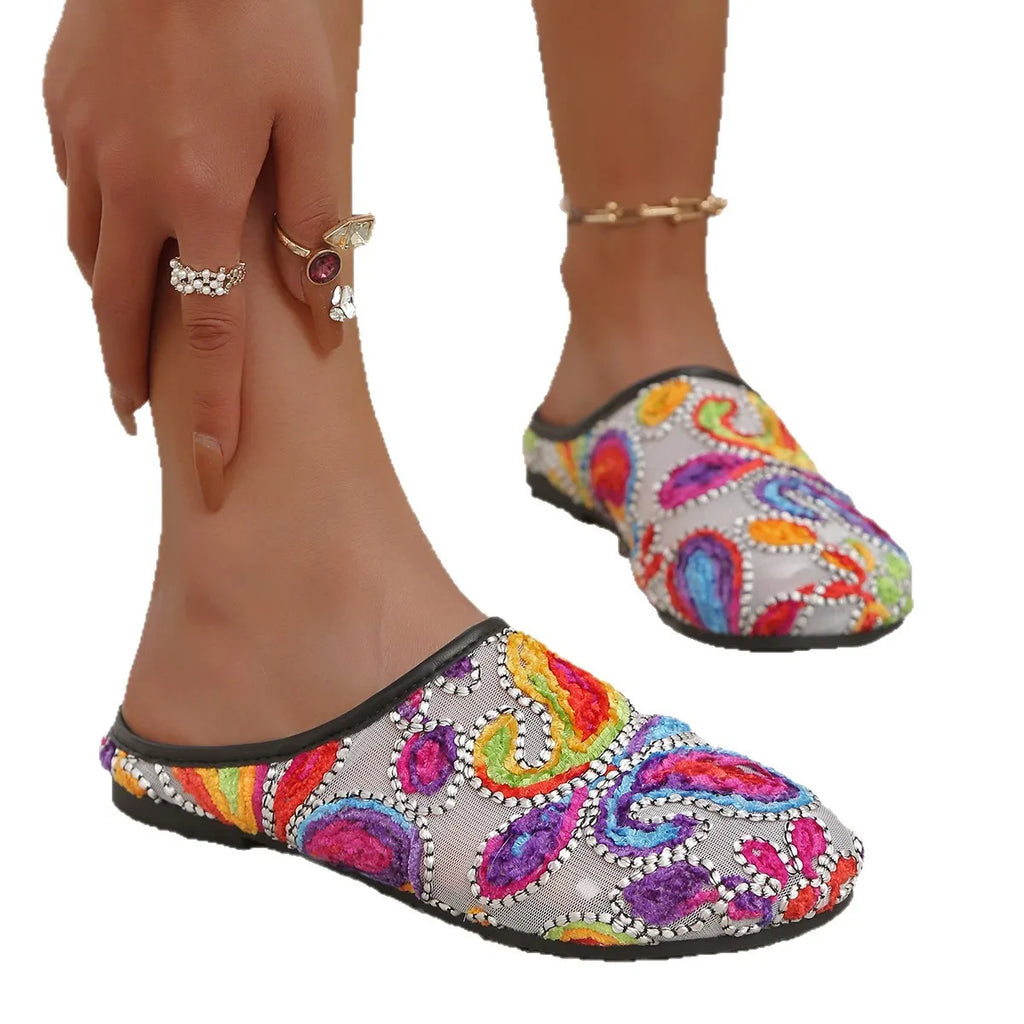 Colorful Paisley Print Round Toe Sandals