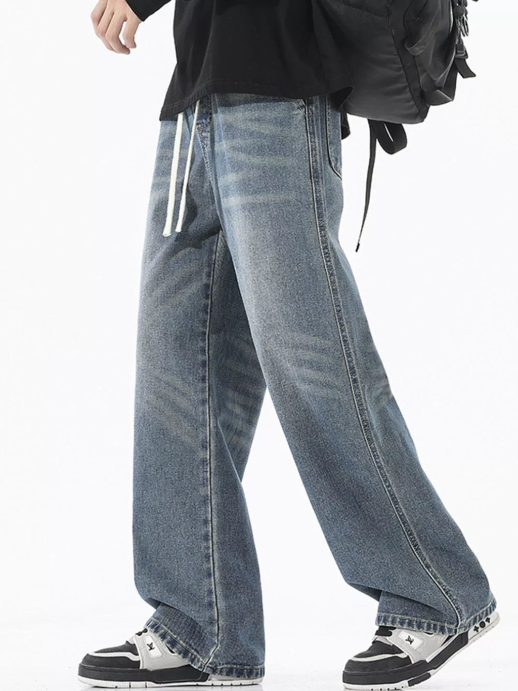 Men's Full Size Wash Wide Leg Jeans Plus Size