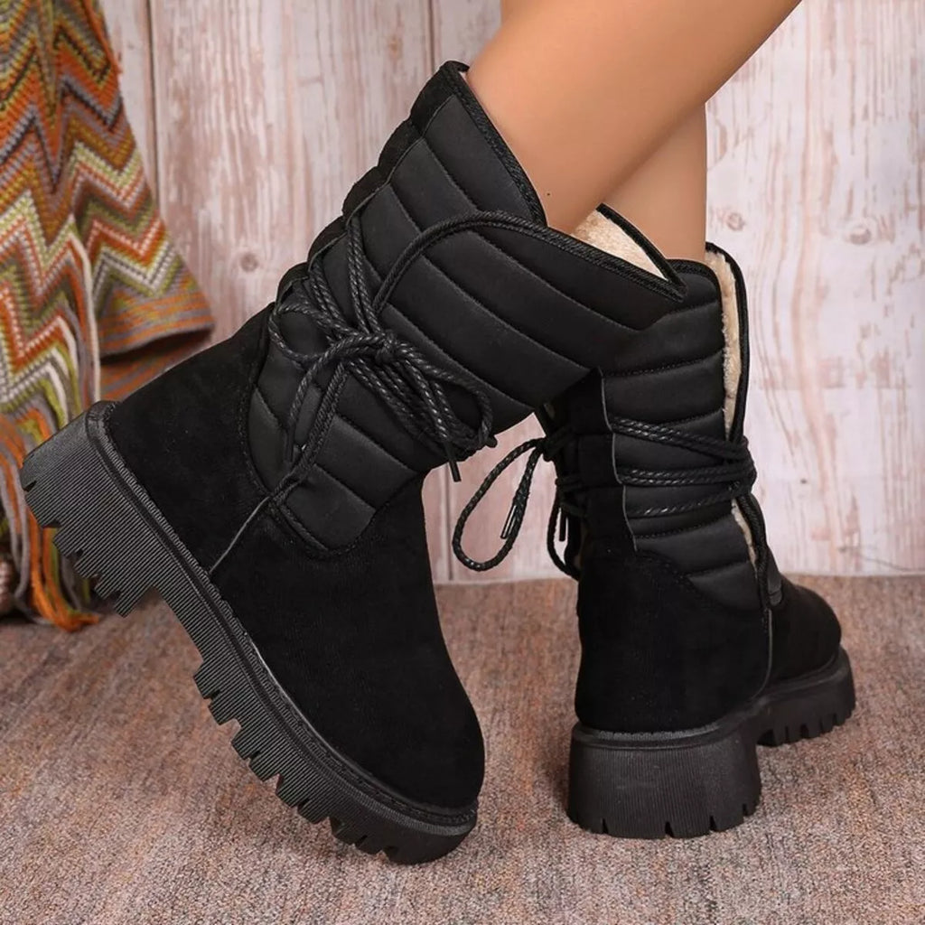 Quilted Lace-Up Mid-Calf Boots