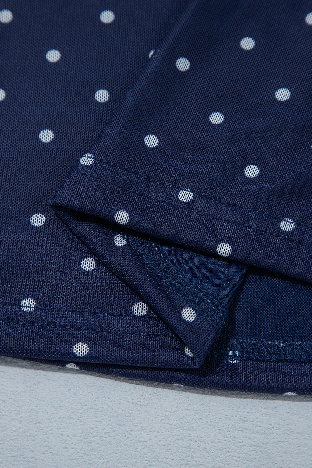 Blue Off Shoulder Polka Dot Mesh Long Sleeve Sheath Top