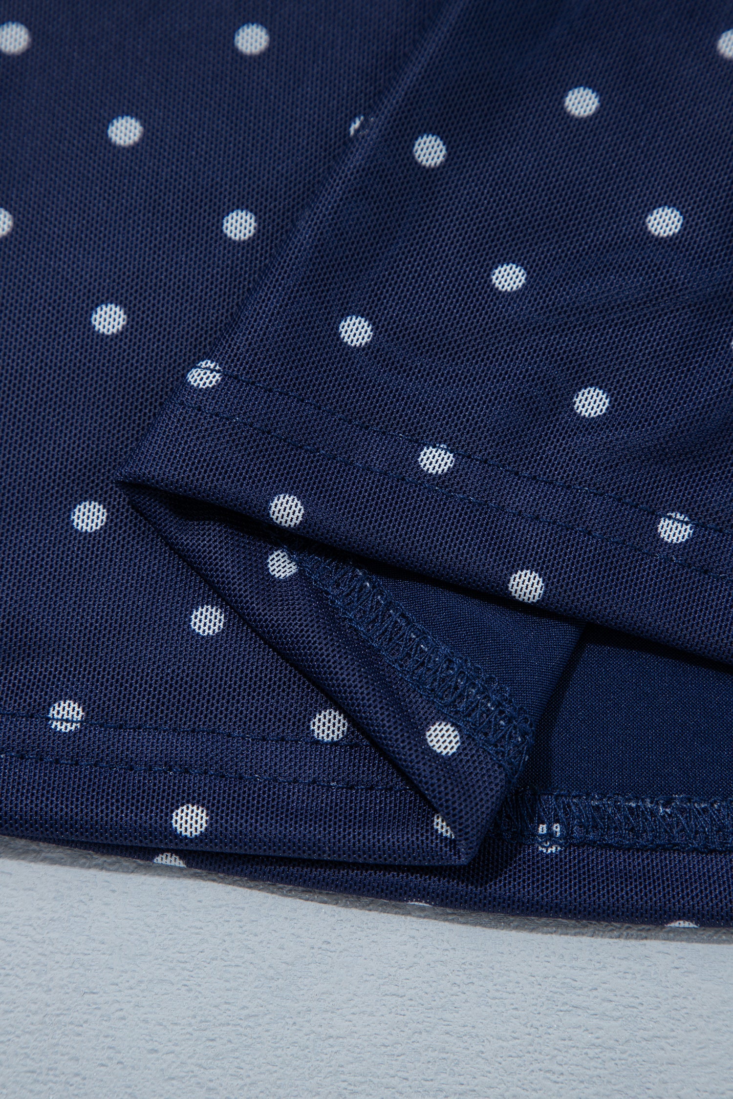 Blue Off Shoulder Polka Dot Mesh Long Sleeve Sheath Top