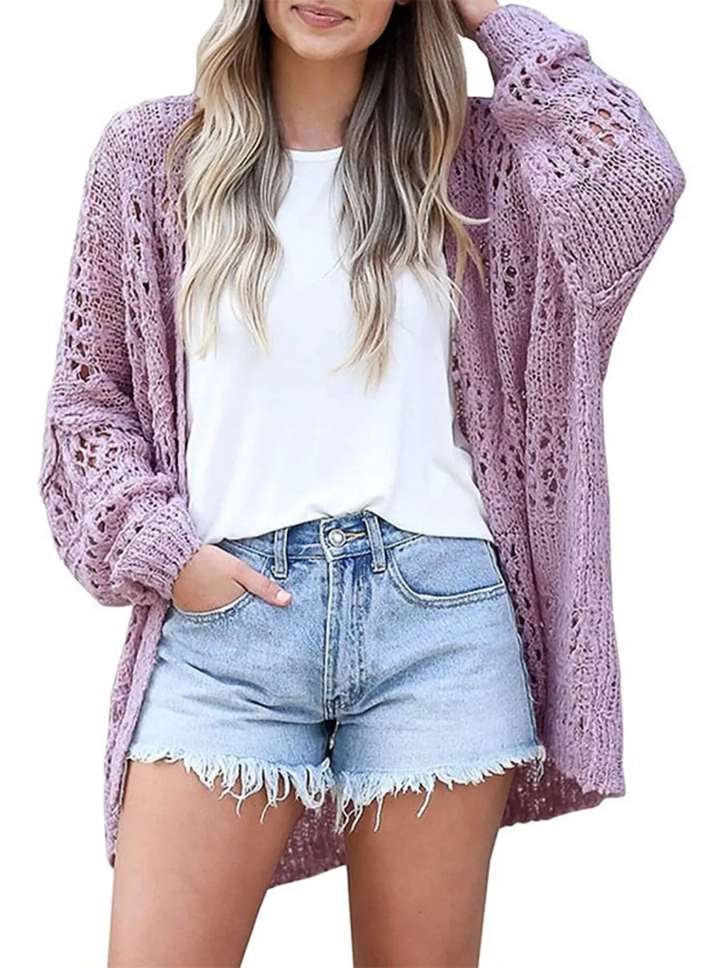 Openwork Open Front Lightweight Cardigan
