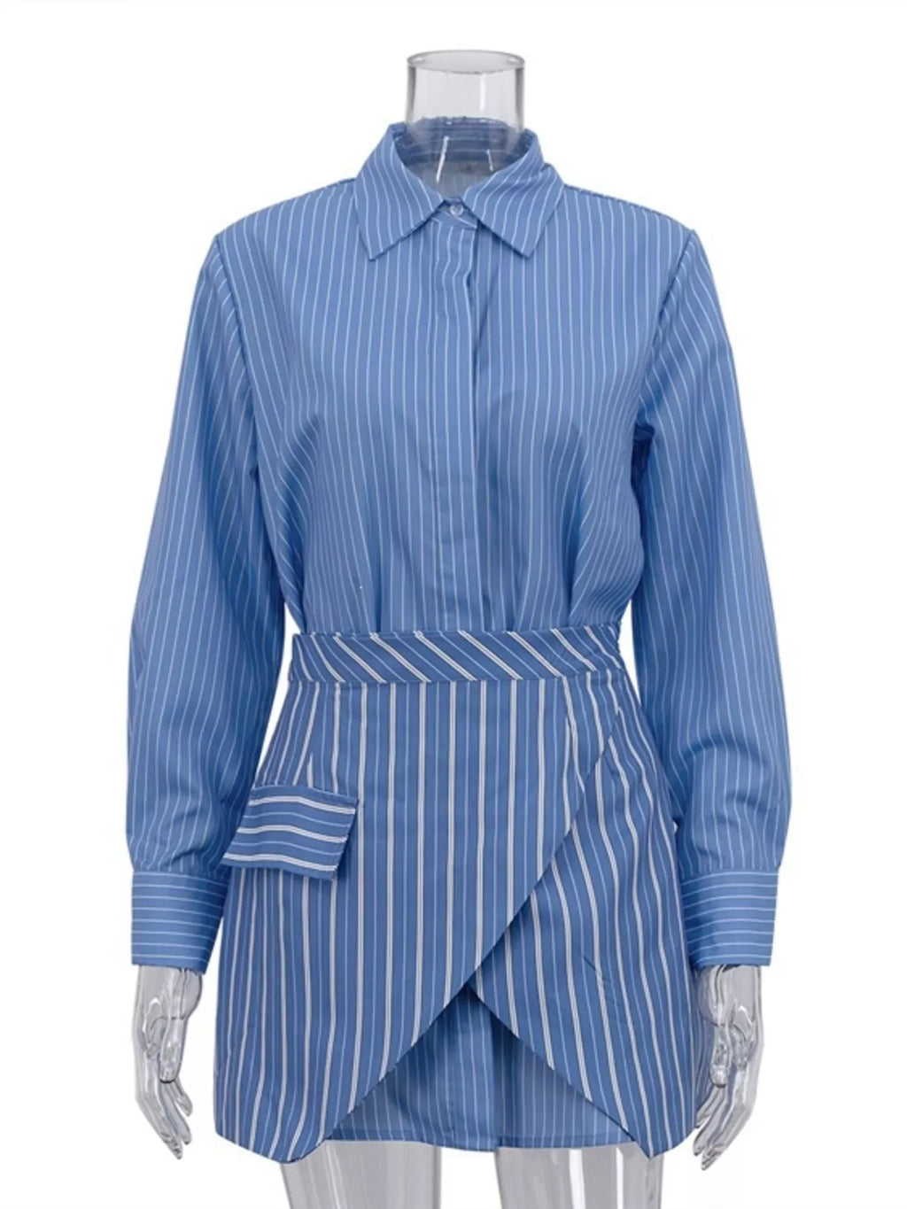 Striped Shirt and Asymmetrical Mini Skirt Set