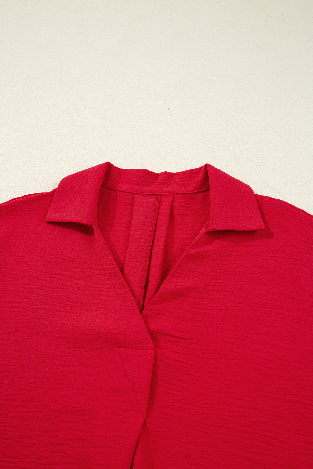 Solid Collared V-Neck Smocked 3/4 Sleeve Top