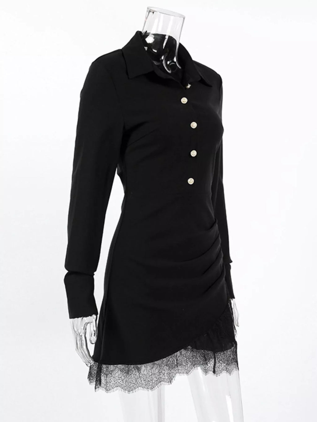 Long-Sleeve Shirt Dress with Lace Hem