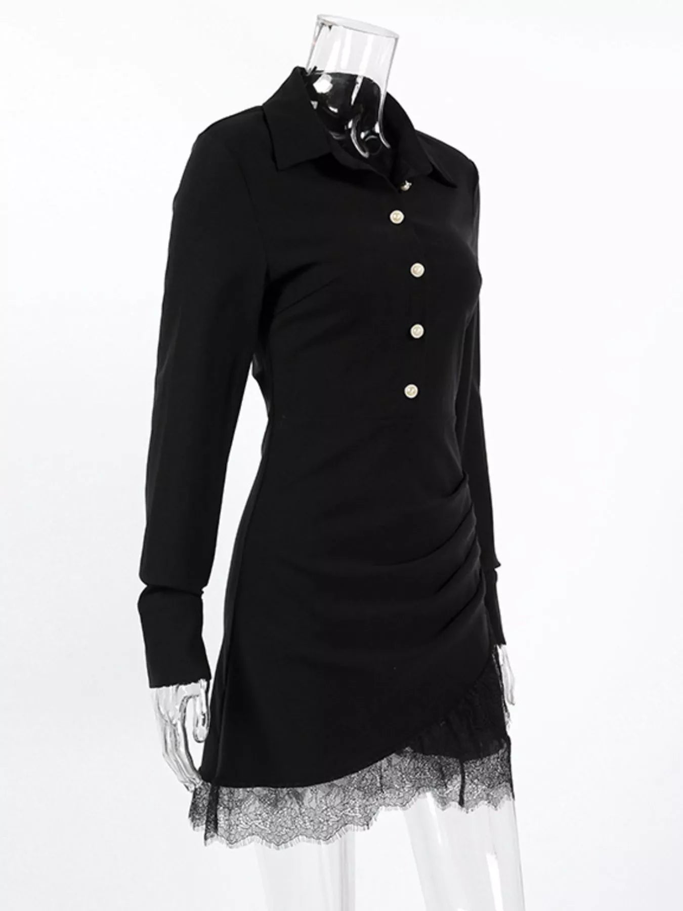 Long-Sleeve Shirt Dress with Lace Hem