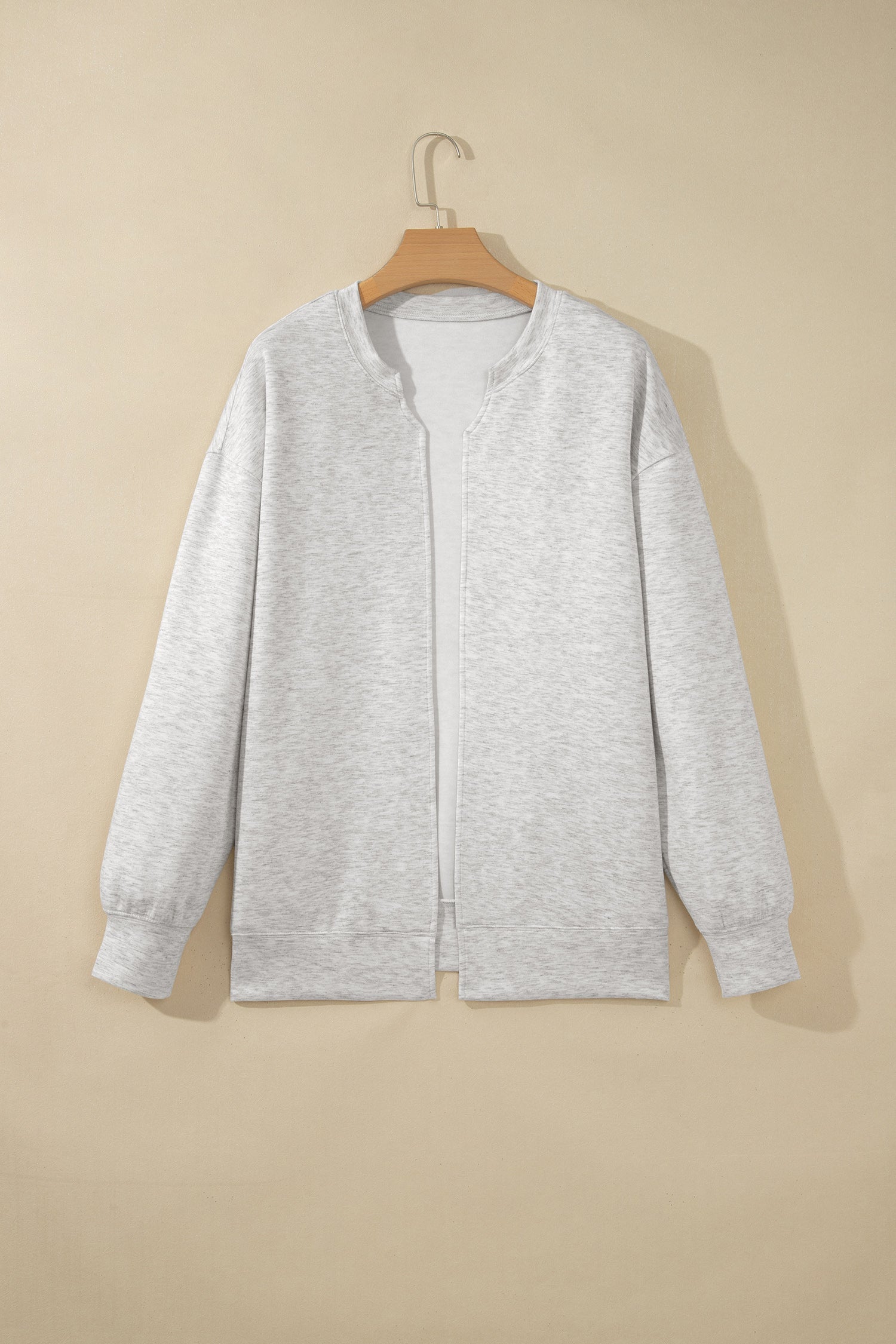 Light Grey Solid Color Zip Front Jacket Style Sweatshirt