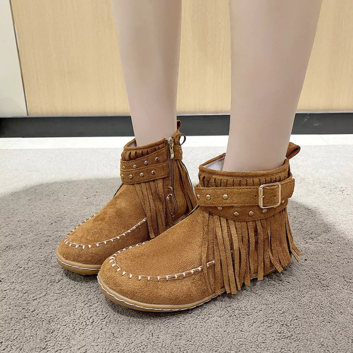 Fringe Round Toe Boots