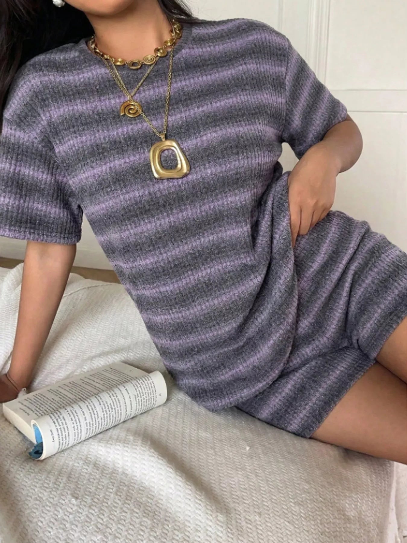 Striped Short Sleeve Top and Shorts Set