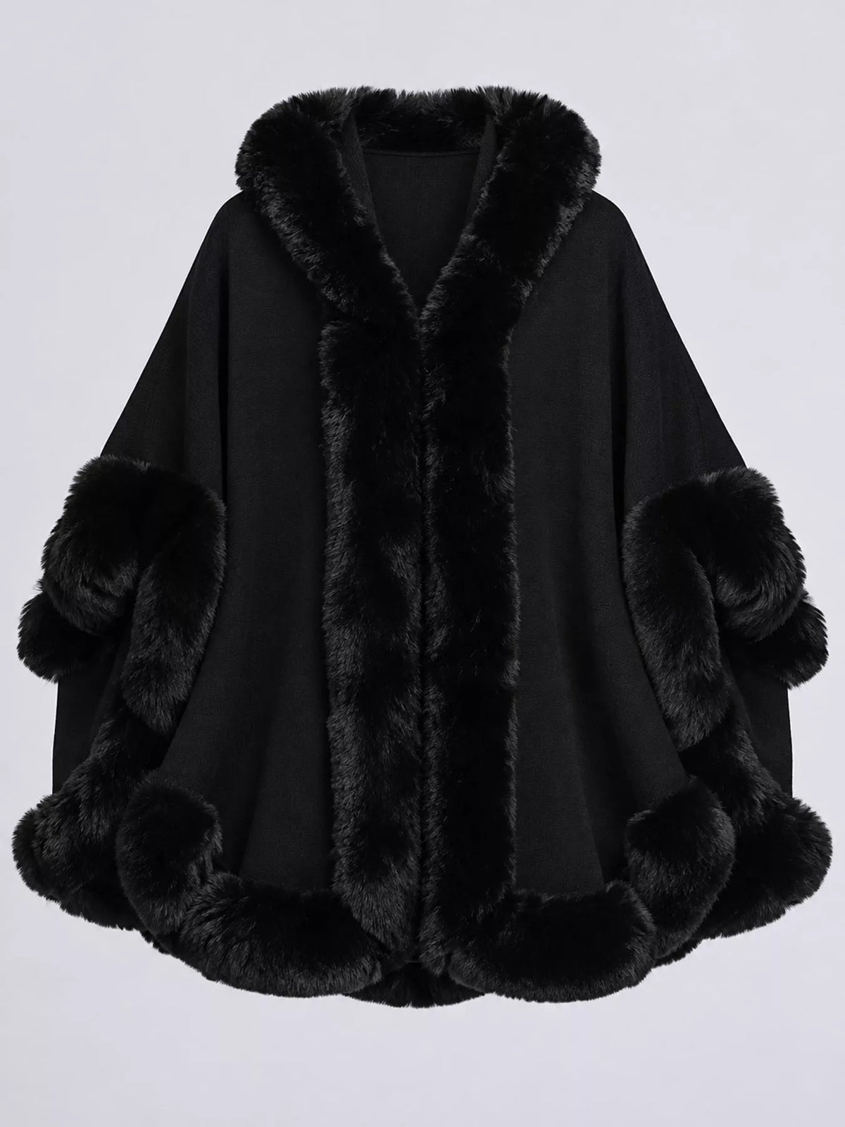 Faux Fur Trimmed Hooded Cape