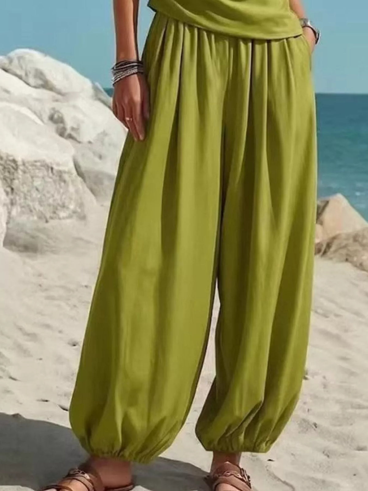 Full Size One-Shoulder Sleeveless Top and Harem Pants Set Plus Size