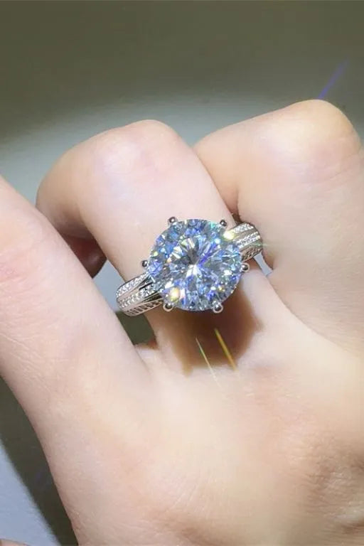 5 Carat Moissanite Sterling Silver Round Pavé Ring